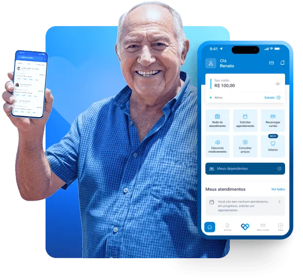 Celular mostrando o aplicativo do Vale Saúde